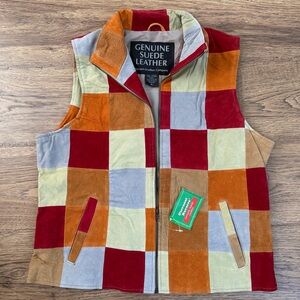 NWT Vintage Navarre Leather Company Vest Genuine Suede Leather M Zipper Collar